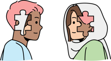 Multicultural woman, man trying to understand to each other. png