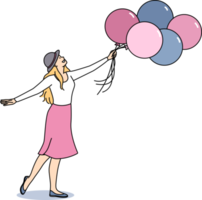 Smiling woman with bunch of balloons png