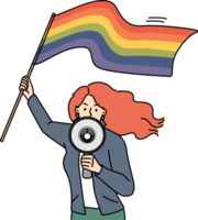 Woman with LGBTQ flag shout in megaphone png
