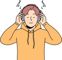 Happy man listen to music in earphones png