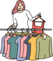 sorridente mulher compras roupas dentro boutique png