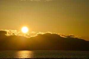 Sunrise of the Tarim Lake are very dazzling and unpredictable photo