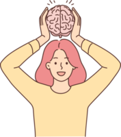 Smiling woman hold brain model png