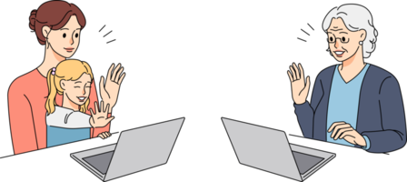 feliz família ter Webcam conversação em computador png