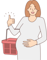 Happy pregnant woman shopping with basket png