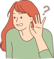 Frustrated woman listen to hidden information png