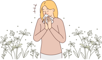 Unhealthy woman sneeze suffer from allergy png