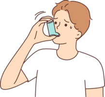 Sick man suffer from asthma use inhaler png