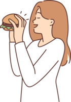 contento mujer comiendo hamburguesa png