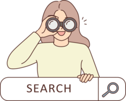 Smiling woman with binoculars search on web png