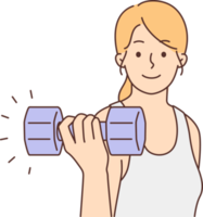 Happy woman training with dumbbells png