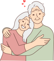 Happy elderly couple hugging png