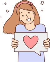 Smiling girl show heart on paper png