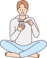 Smiling man using cellphone png