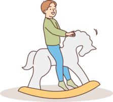 contento bambino oscillante su a dondolo cavallo png