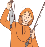 Smiling fisherman with fish in hands png