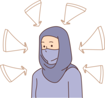 Young muslim woman in hijab with arrows point at her png