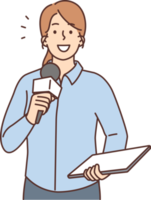 Smiling female reporter with microphone png