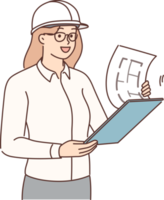 Female engineer with blueprint at site png