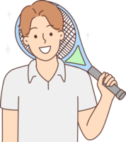 Smiling man with tennis rocket png