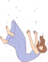 Frustrated woman falling down underwater png