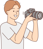 Smiling man with camera taking pictures png