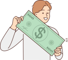 Smiling man with huge dollar bill png