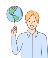 lächelnd Mann rotieren Globus auf Finger png
