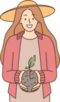 Smiling woman with soil and seedling png