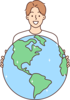 Smiling man hold planet earth in hands png