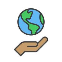 Hand holding planet earth, linear vector icon. Save the planet. Earth day symbol. World Environment Conservation.