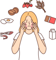 olycklig flicka med problem på grund av till allergier och hud irritation eller utslag på ansikte efter äter png