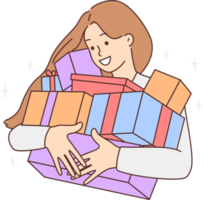 Happy woman with presents in hands png