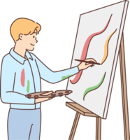 Young man drawing on easel png