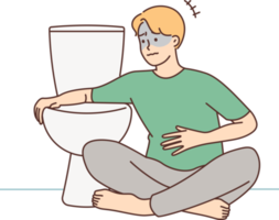 Unhealthy man feeling nauseous near toilet png