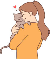Happy girl hold cat in arms png
