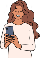 glimlachen vrouw maken selfie Aan mobiele telefoon png