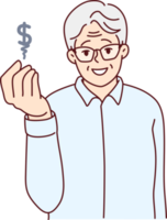 Happy elderly man show dollar sign png