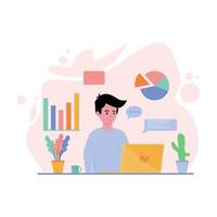 Graphic designer character illustration in front of laptop working vector