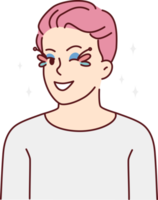 Gay man with pink hair and eyes makeup png