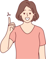 Smiling woman point up with finger png