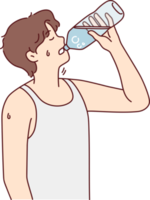 Thirsty man drinking water from bottle png
