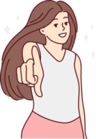 Smiling woman point at screen png