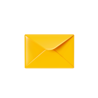 Letter 3d render - closed yellow envelope. New mail or message notification. Cartoon paper newsletter icon for income email or postal subscription concept. png