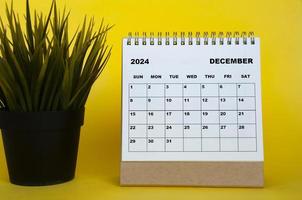 November 2024 month calendar with table plant on yellow cover background. Monthly calendar concept. photo