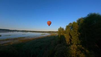 Hot Air Balloon, aerial view in the Fields video