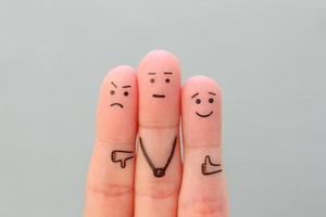 Fingers art of people. Concept of positive and negative emotions. photo