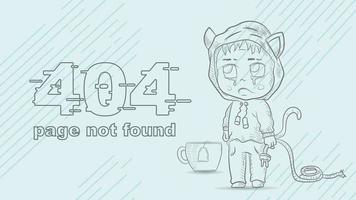 error 404 page not found funny little man Chibi contour drawing holding a broken wire illustration for design design vector