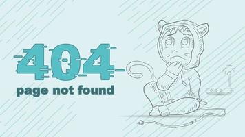 error 404 page not found funny outline a little man Chibi sits thoughtfully next to a broken wire illustration for the design of the 404 page not found vector