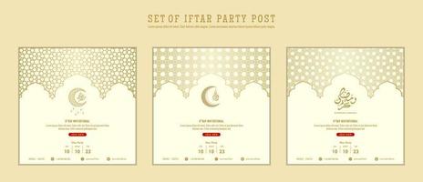 conjunto de iftar fiesta invitación, iftar media es desayunando social medios de comunicación modelo con islámico antecedentes diseño vector